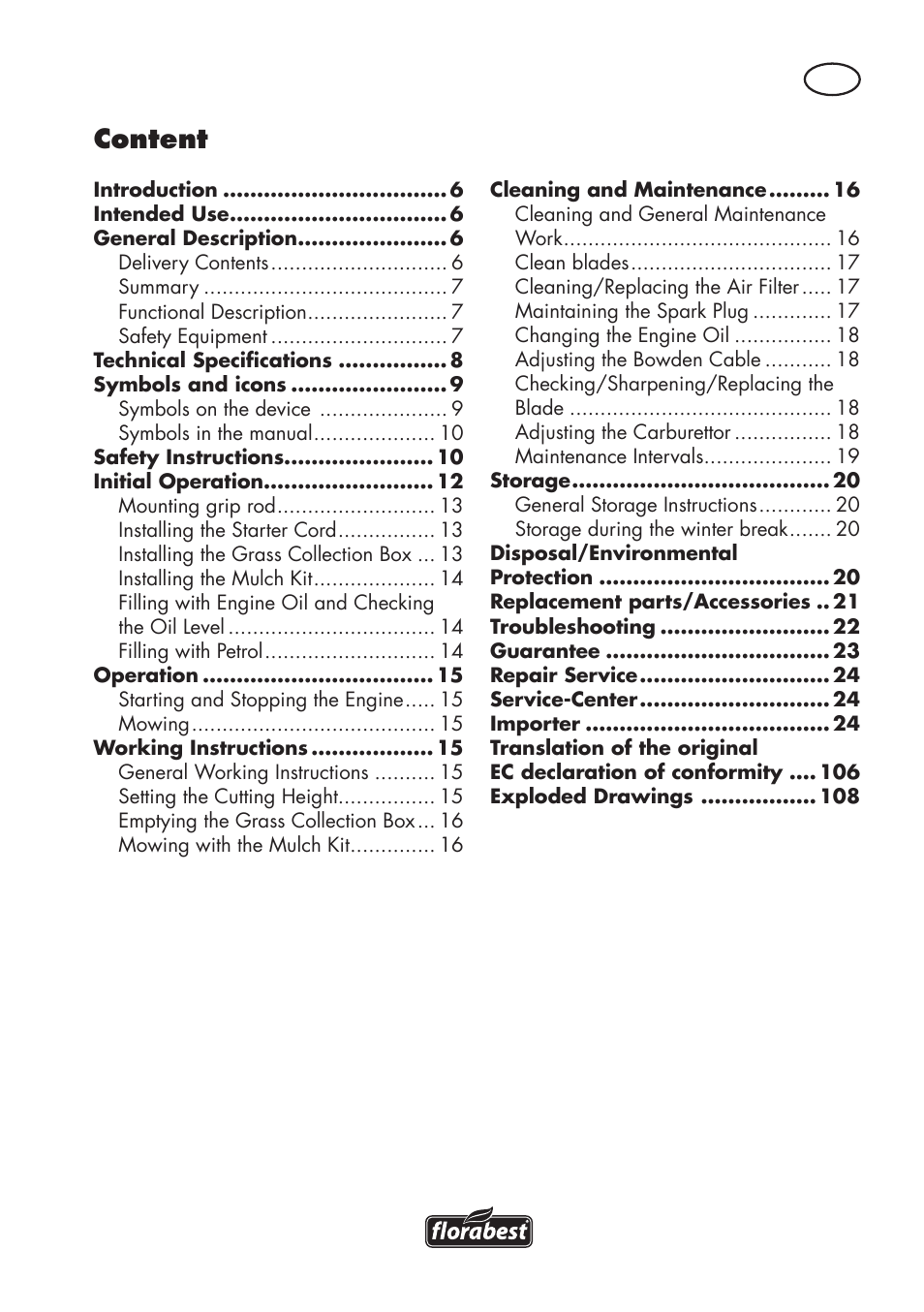Content | Florabest FBM 575 B1 User Manual | Page 5 / 112
