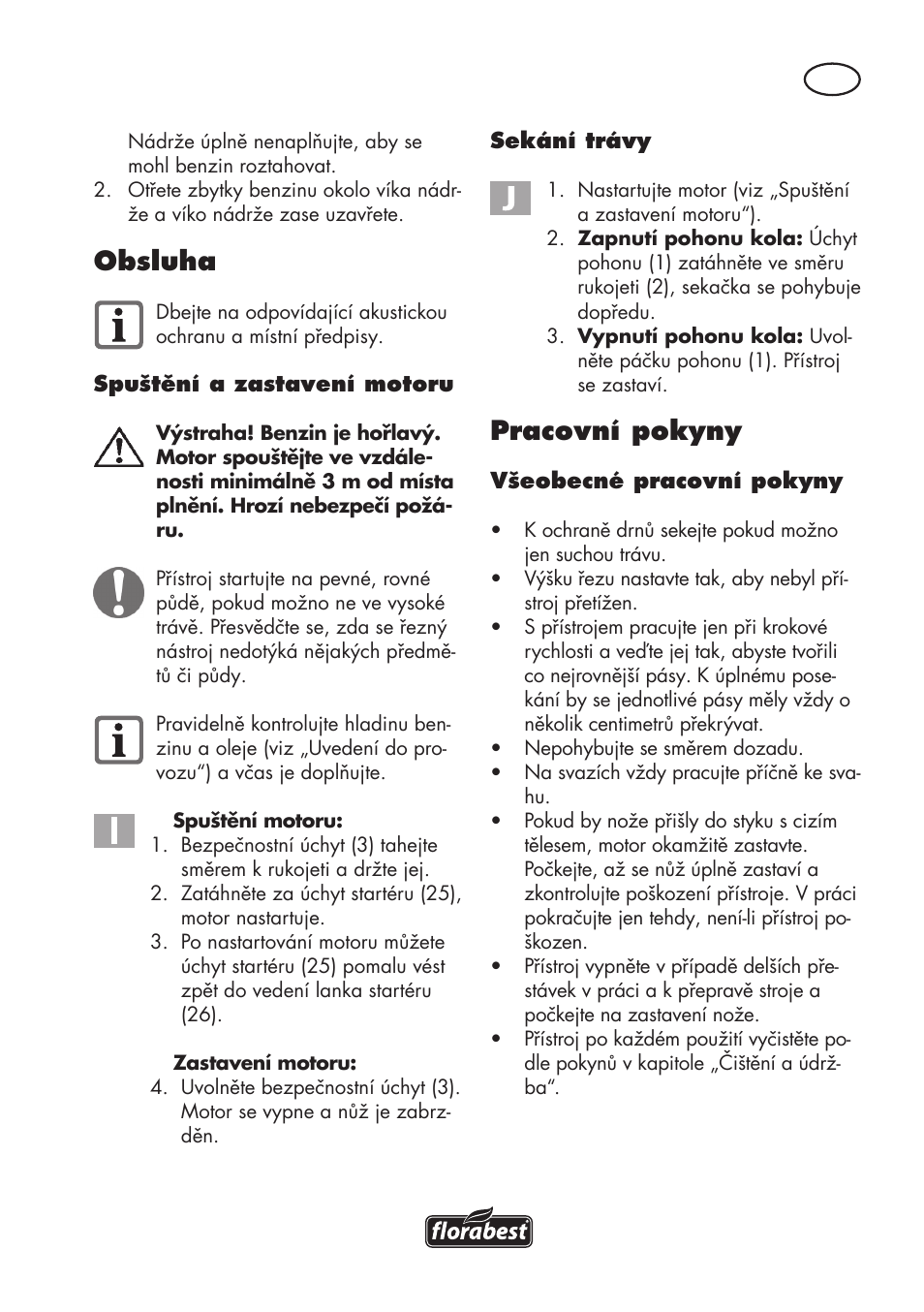 Obsluha, Pracovní pokyny | Florabest FBM 575 B1 User Manual | Page 55 / 112