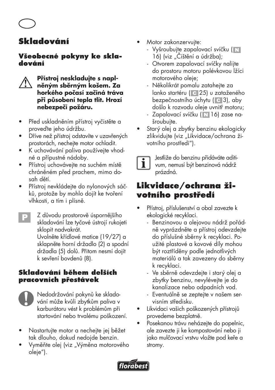 Skladování, Likvidace/ochrana ži- votního prostředí | Florabest FBM 575 B1 User Manual | Page 60 / 112
