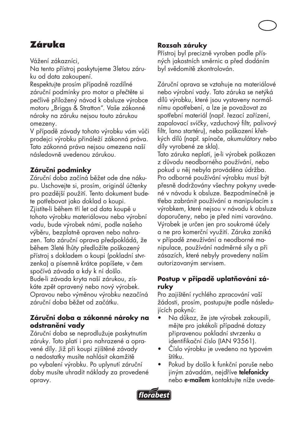 Záruka | Florabest FBM 575 B1 User Manual | Page 63 / 112