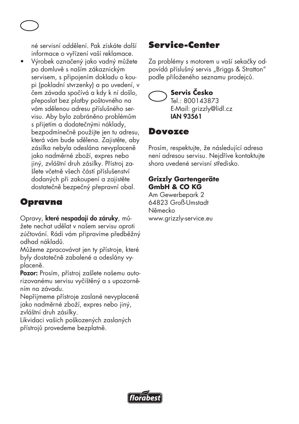 Opravna, Service-center, Dovozce | Florabest FBM 575 B1 User Manual | Page 64 / 112