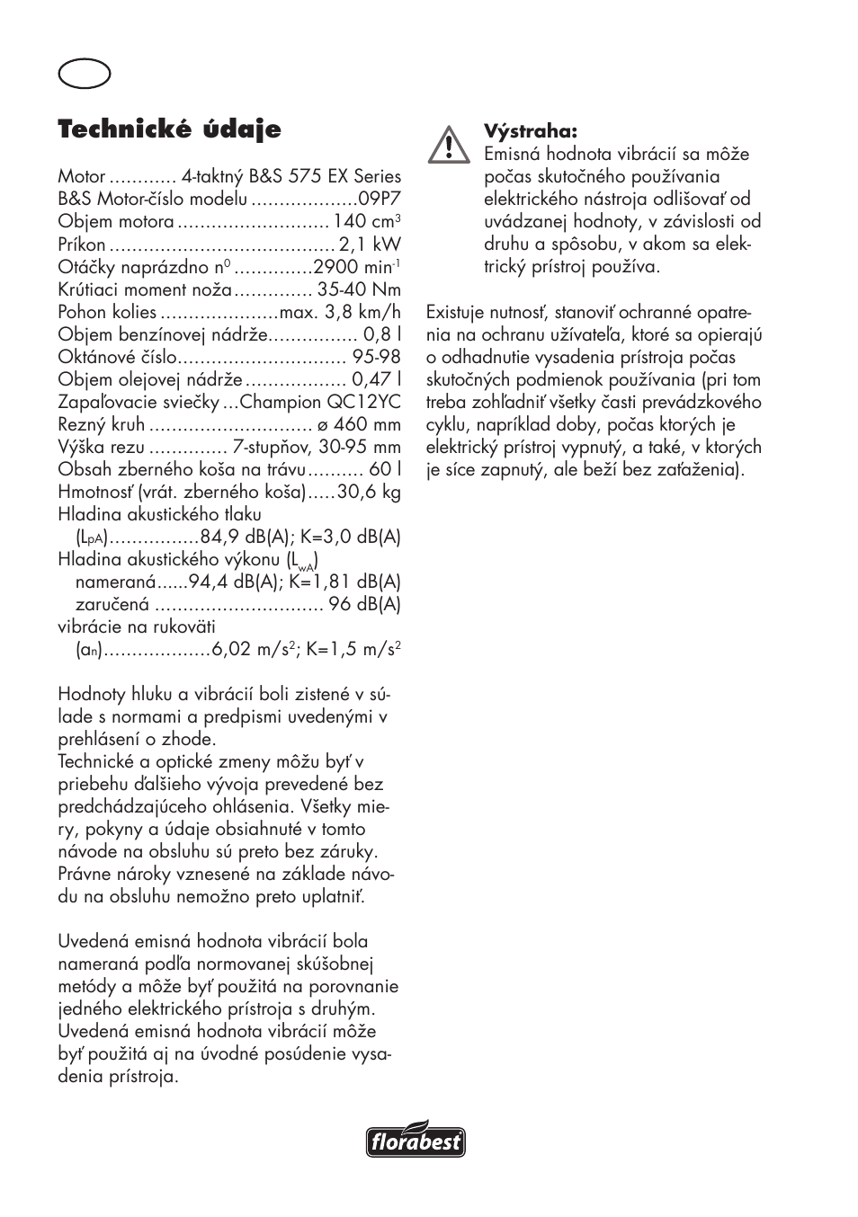 Technické údaje | Florabest FBM 575 B1 User Manual | Page 68 / 112