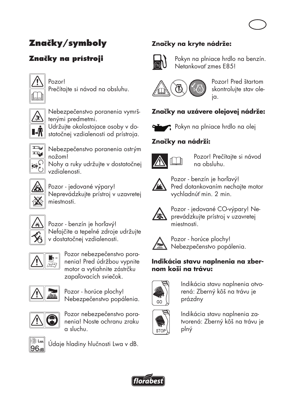 Značky/symboly | Florabest FBM 575 B1 User Manual | Page 69 / 112