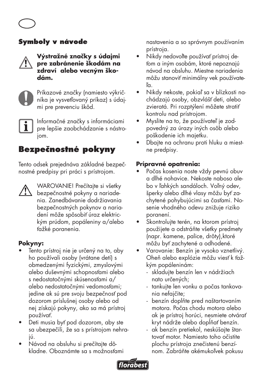 Bezpečnostné pokyny | Florabest FBM 575 B1 User Manual | Page 70 / 112