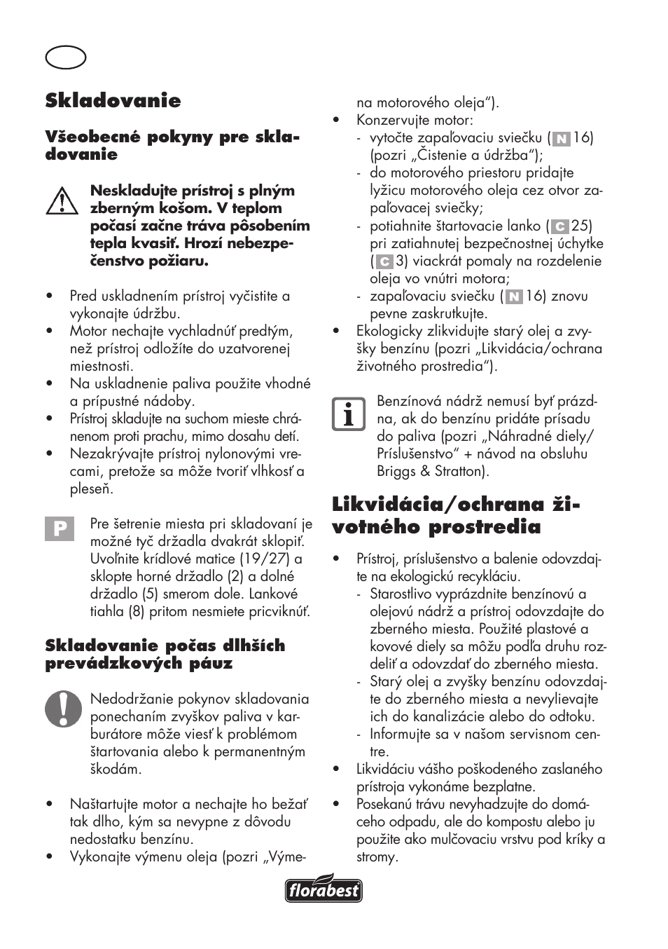 Skladovanie, Likvidácia/ochrana ži- votného prostredia | Florabest FBM 575 B1 User Manual | Page 80 / 112