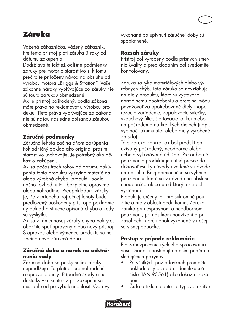 Záruka | Florabest FBM 575 B1 User Manual | Page 83 / 112