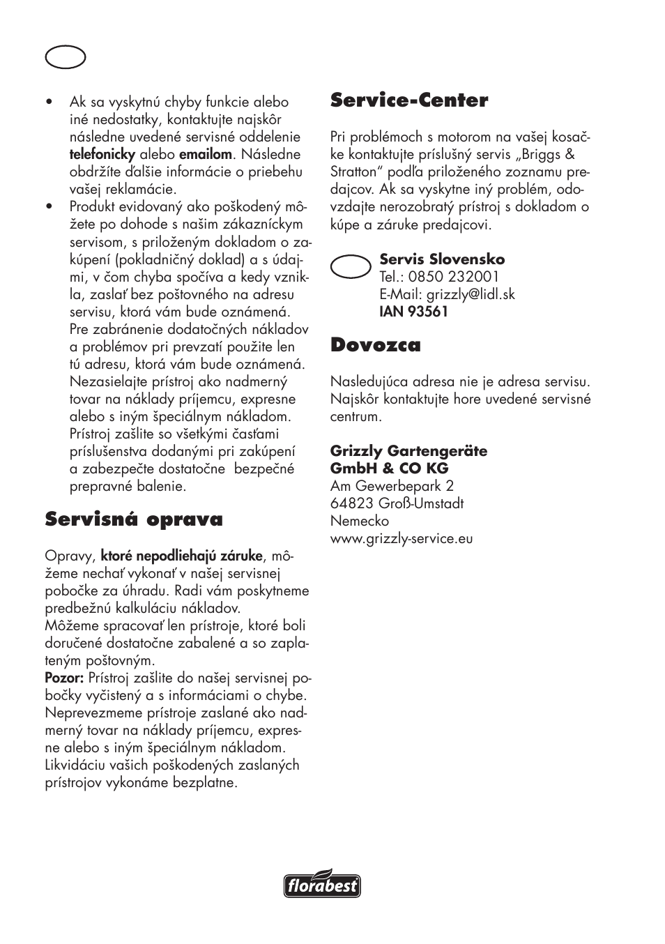 Servisná oprava, Service-center, Dovozca | Florabest FBM 575 B1 User Manual | Page 84 / 112