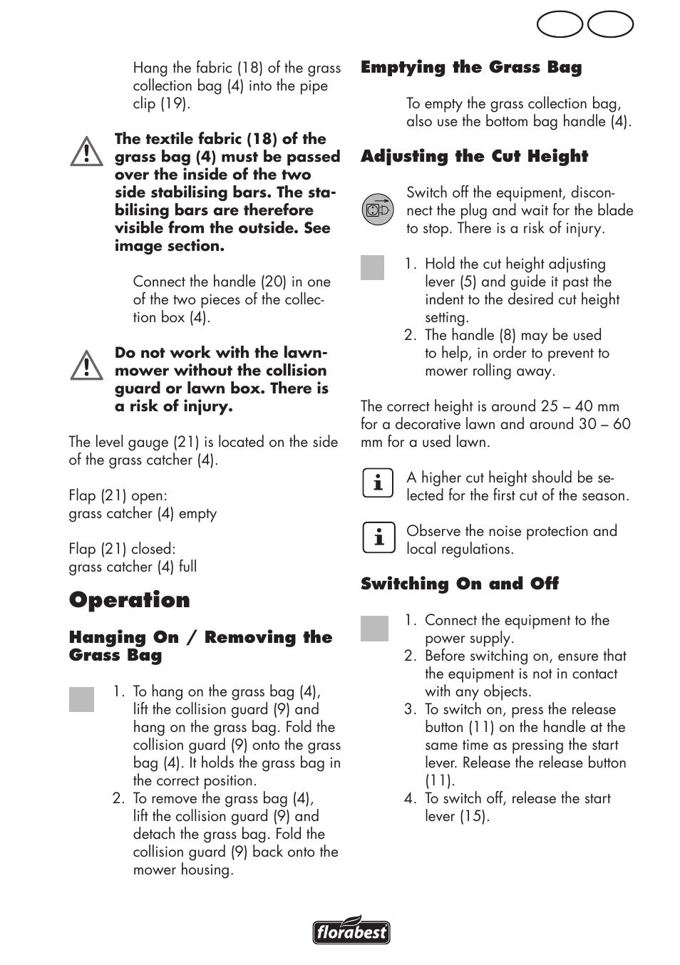 Operation, Ie gb | Florabest FRM 1800 A1 User Manual | Page 11 / 60