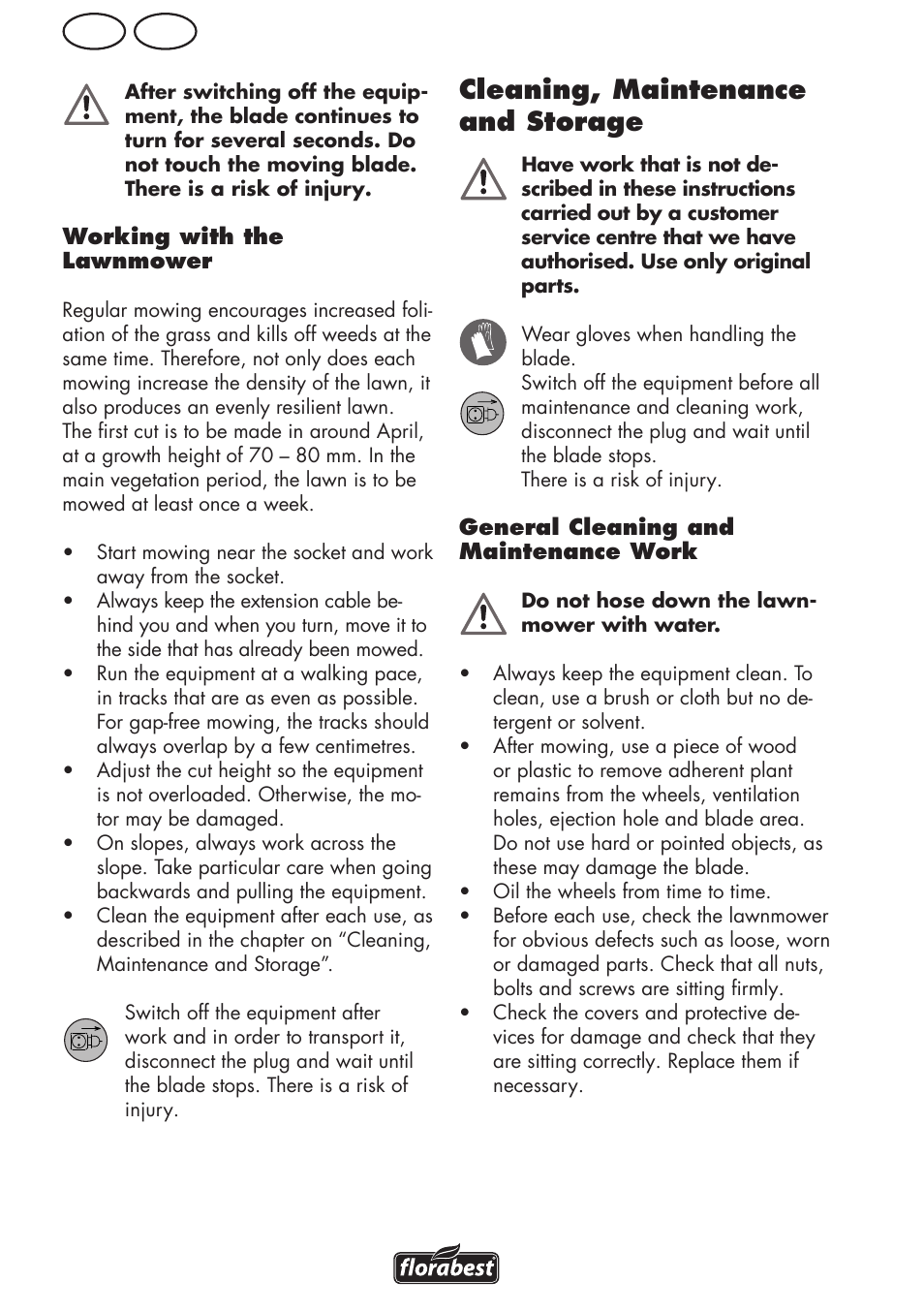Gb ie, Cleaning, maintenance and storage | Florabest FRM 1800 A1 User Manual | Page 12 / 60