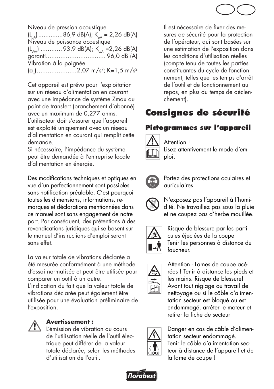 Consignes de sécurité, Be fr | Florabest FRM 1800 A1 User Manual | Page 19 / 60