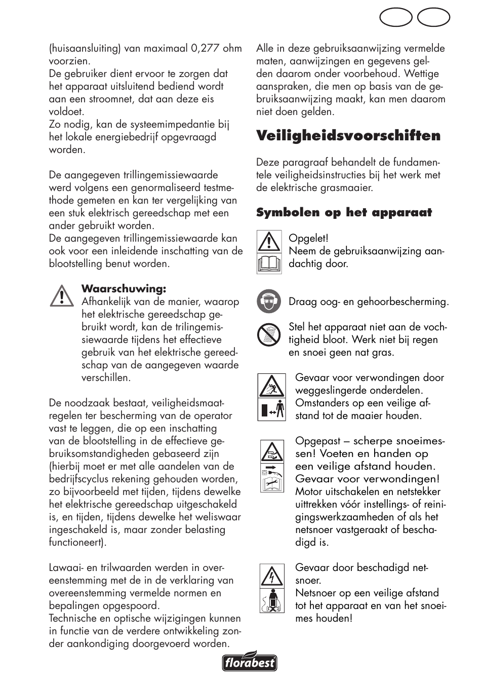 Be nl, Veiligheidsvoorschiften | Florabest FRM 1800 A1 User Manual | Page 33 / 60