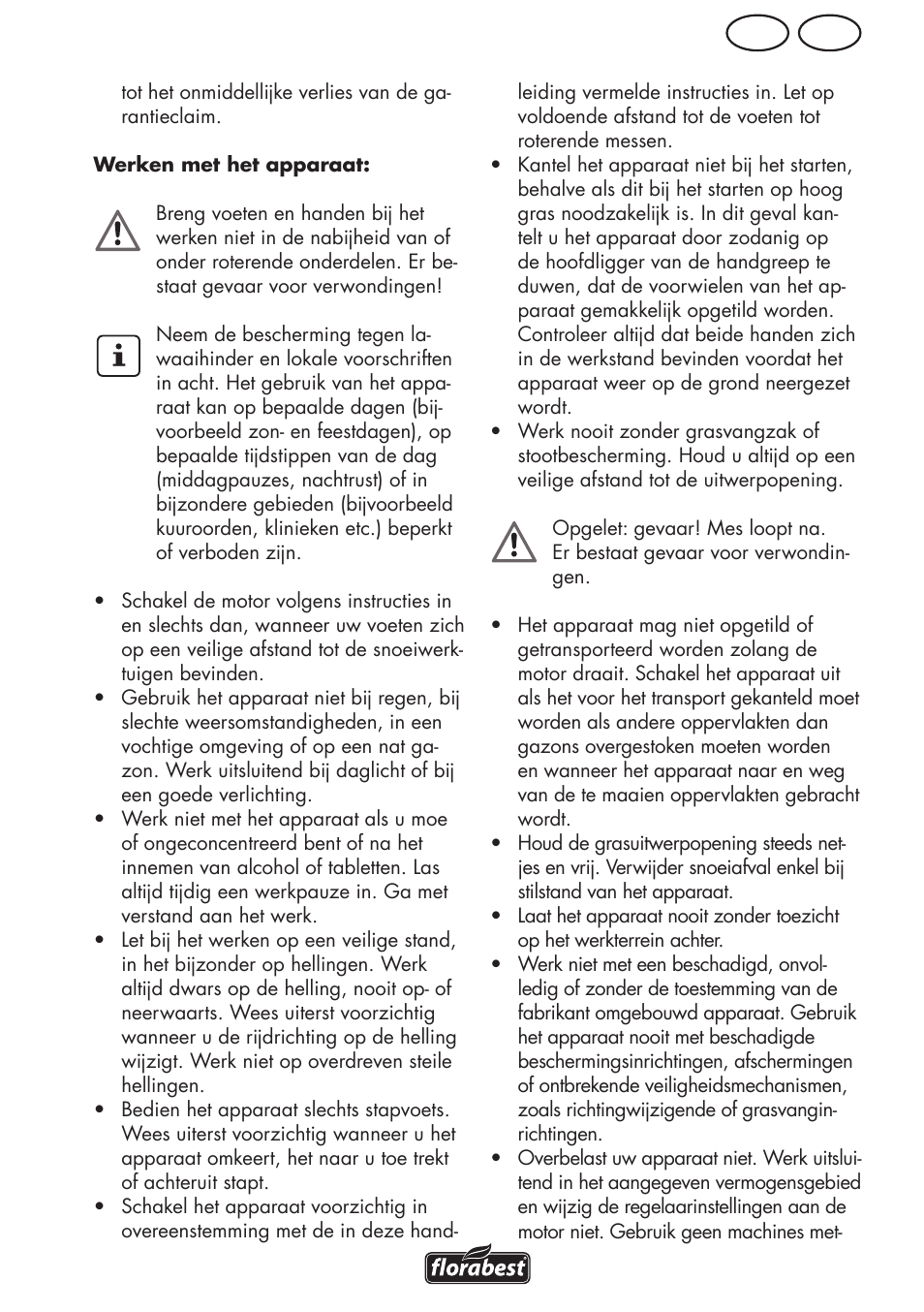 Be nl | Florabest FRM 1800 A1 User Manual | Page 35 / 60