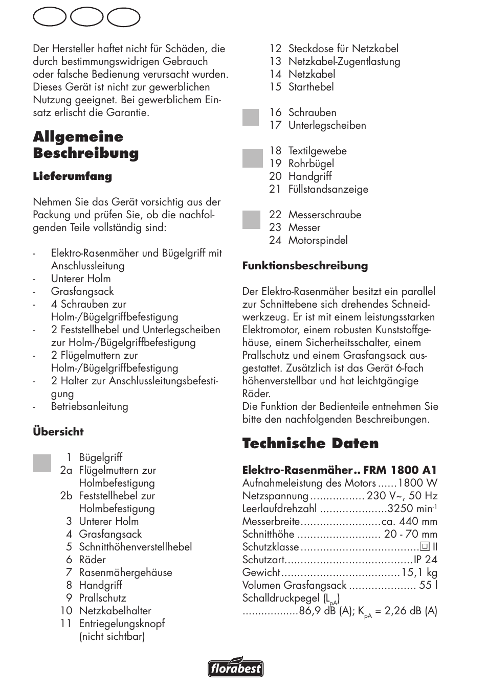 Ch at de, Allgemeine beschreibung, Technische daten | Florabest FRM 1800 A1 User Manual | Page 44 / 60