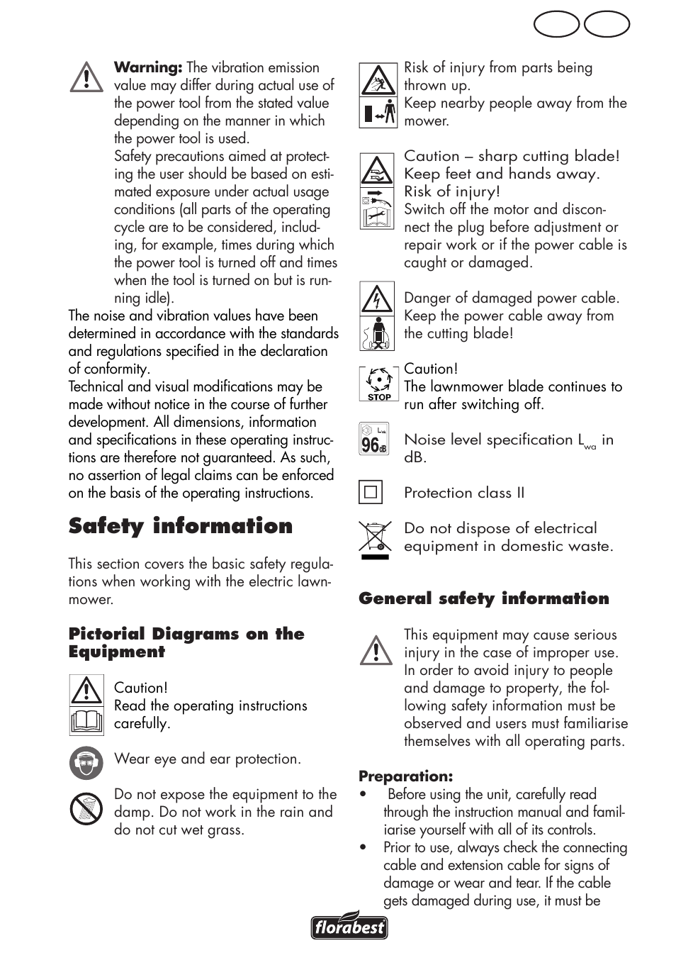 Safety information, Ie gb | Florabest FRM 1800 A1 User Manual | Page 7 / 60