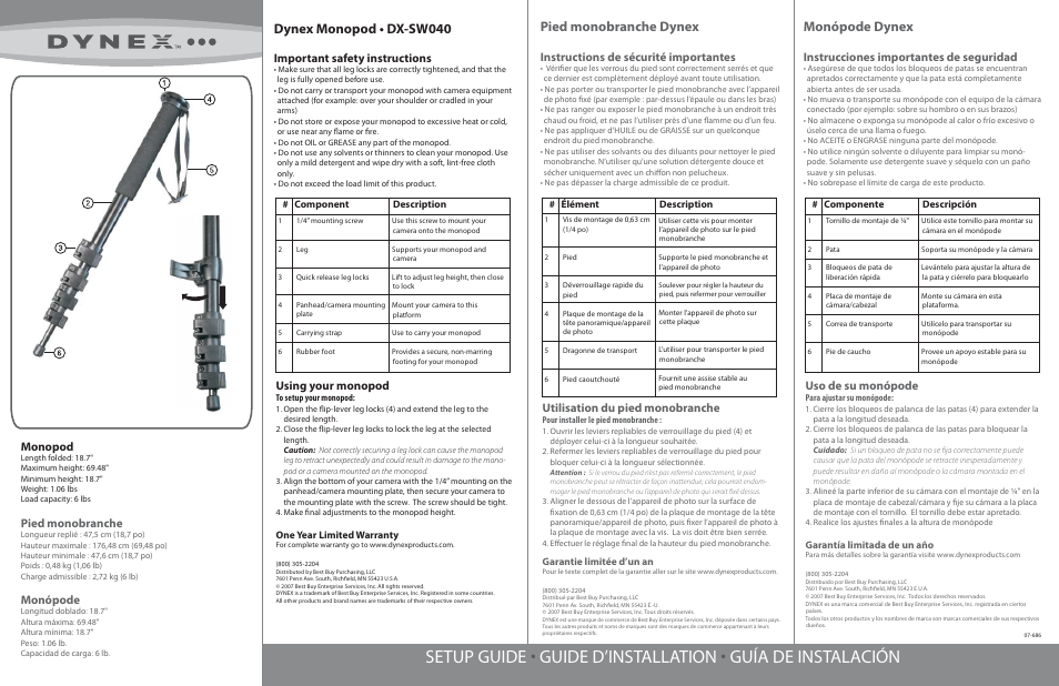 Dynex DX-SW040 User Manual | 1 page