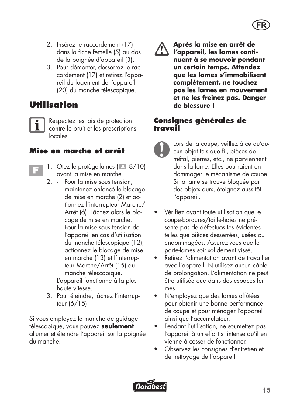 Utilisation | Florabest FGS 72 A1 User Manual | Page 15 / 58