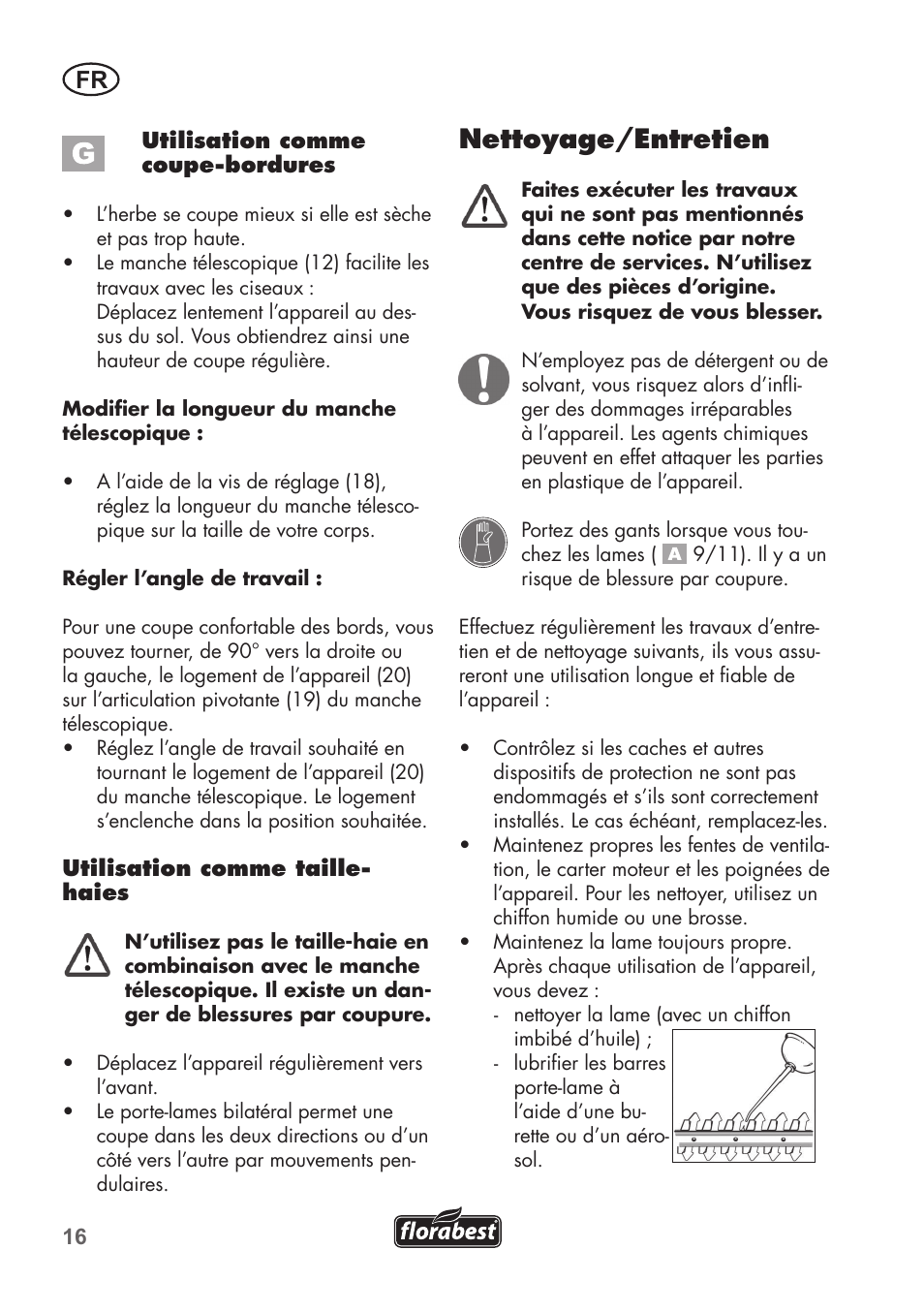 Nettoyage/entretien | Florabest FGS 72 A1 User Manual | Page 16 / 58