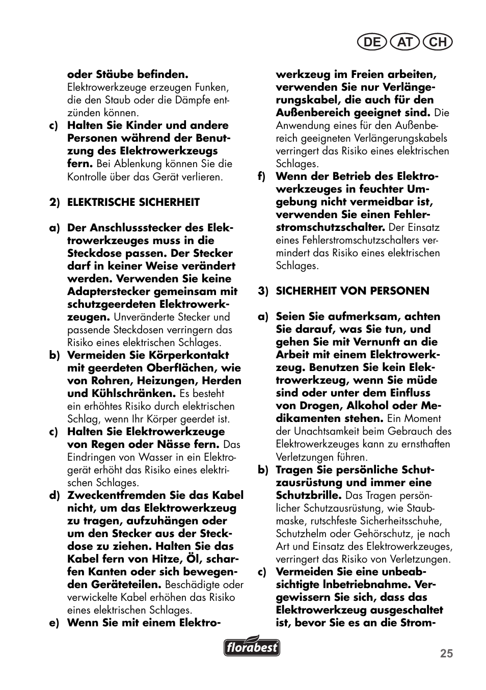 De at ch | Florabest FGS 72 A1 User Manual | Page 25 / 58