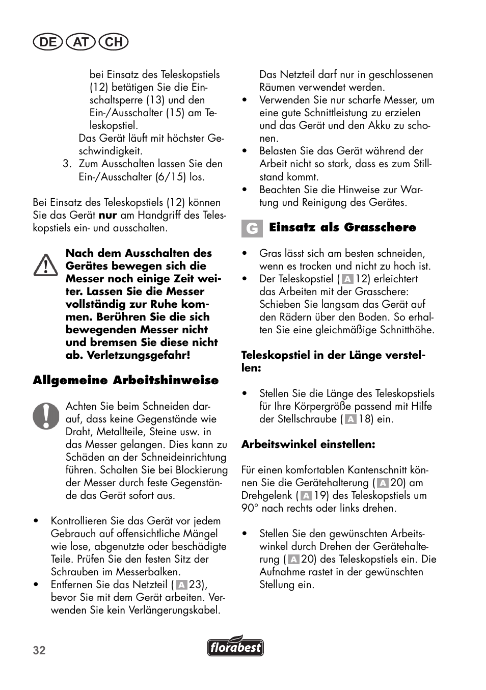 De at ch | Florabest FGS 72 A1 User Manual | Page 32 / 58