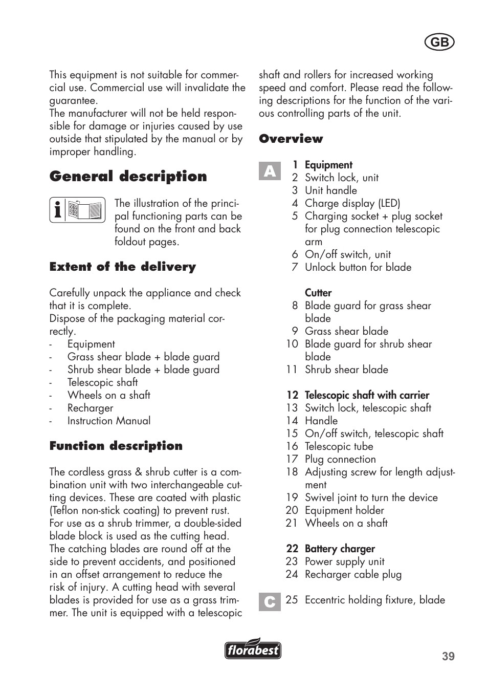 General description | Florabest FGS 72 A1 User Manual | Page 39 / 58