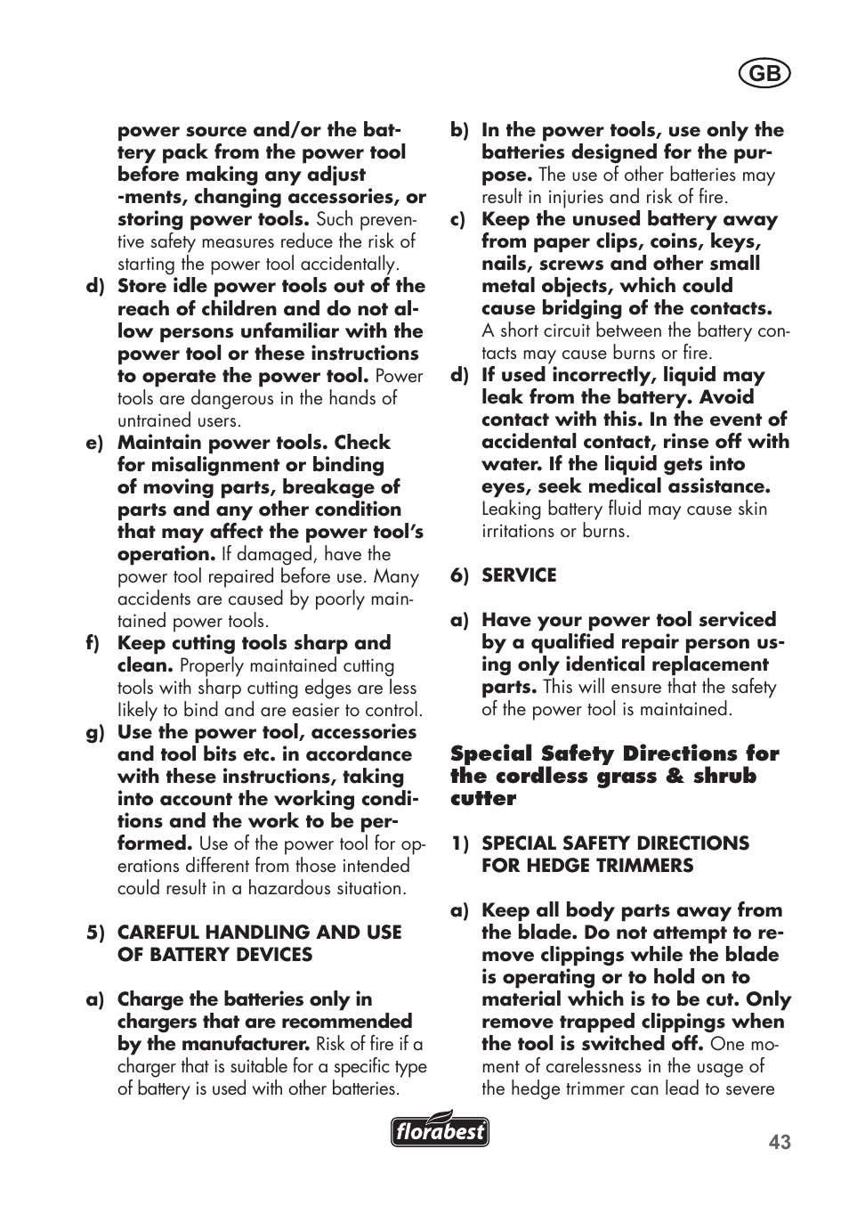 Florabest FGS 72 A1 User Manual | Page 43 / 58