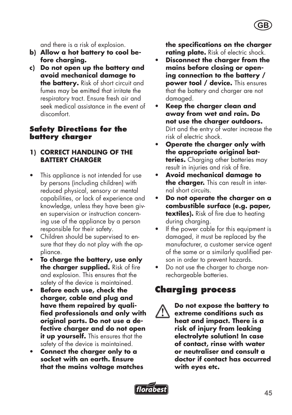 Charging process | Florabest FGS 72 A1 User Manual | Page 45 / 58