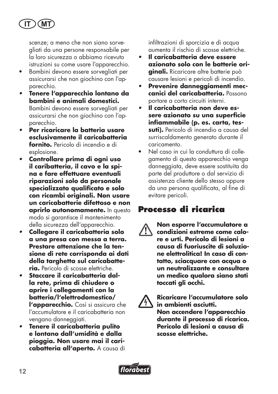 Processo di ricarica, It mt | Florabest FGS 72 A1 User Manual | Page 12 / 58