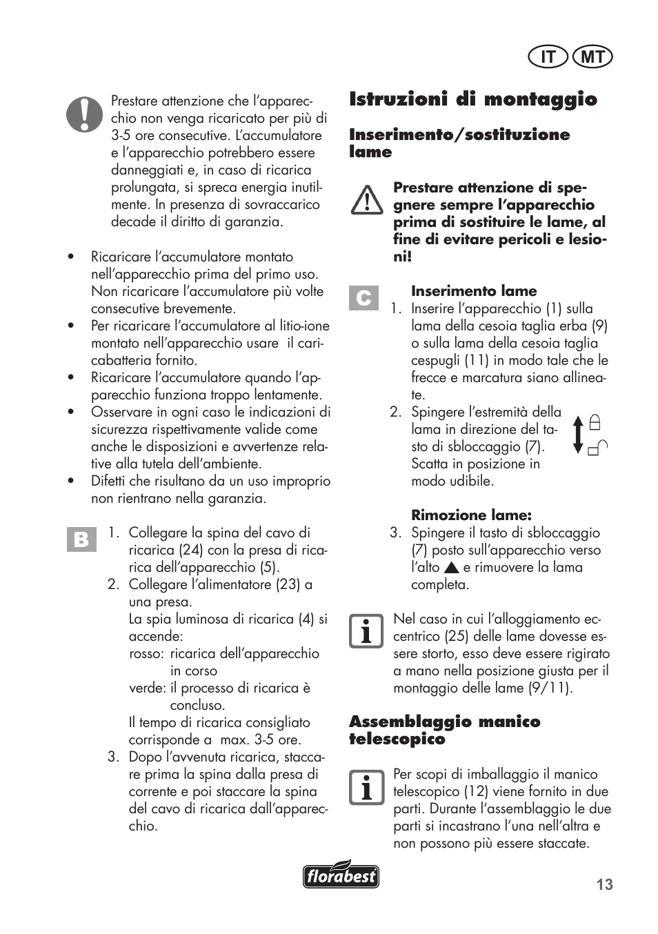 Istruzioni di montaggio, It mt | Florabest FGS 72 A1 User Manual | Page 13 / 58