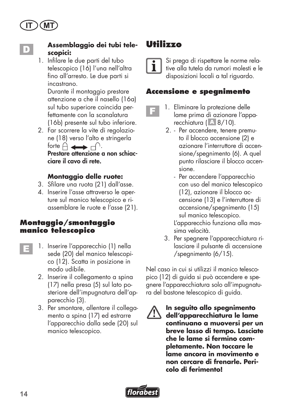 Utilizzo, It mt | Florabest FGS 72 A1 User Manual | Page 14 / 58