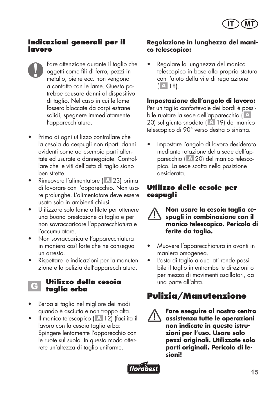 Pulizia/manutenzione, It mt | Florabest FGS 72 A1 User Manual | Page 15 / 58