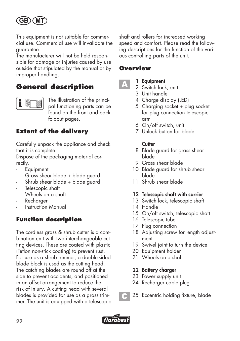 General description, Gb mt | Florabest FGS 72 A1 User Manual | Page 22 / 58