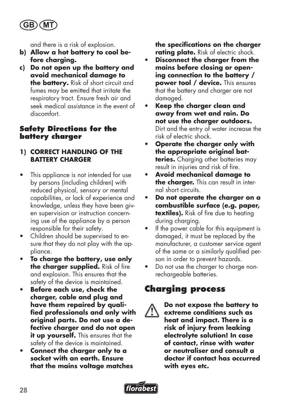 Charging process, Gb mt | Florabest FGS 72 A1 User Manual | Page 28 / 58