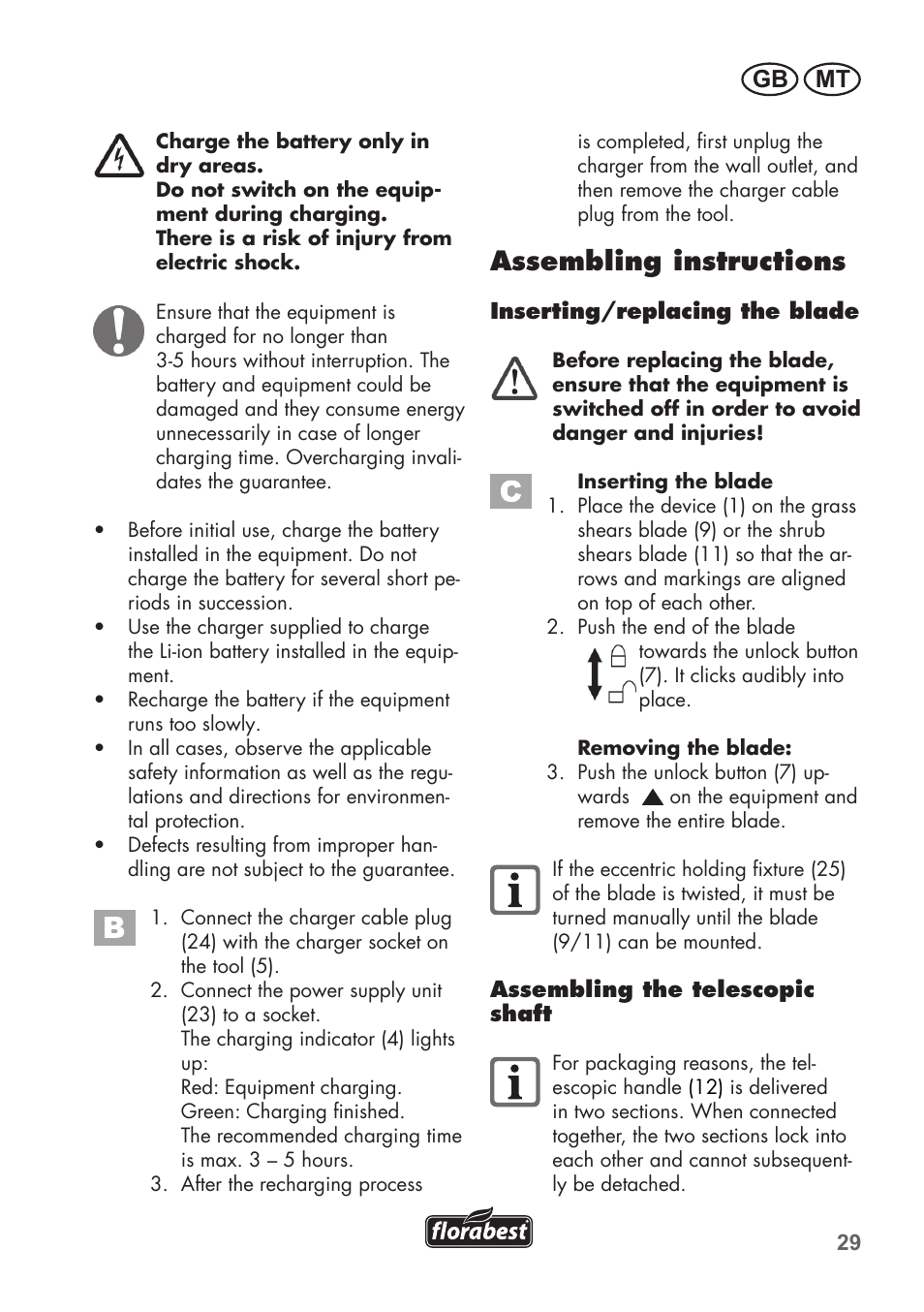 Assembling instructions, Gb mt | Florabest FGS 72 A1 User Manual | Page 29 / 58