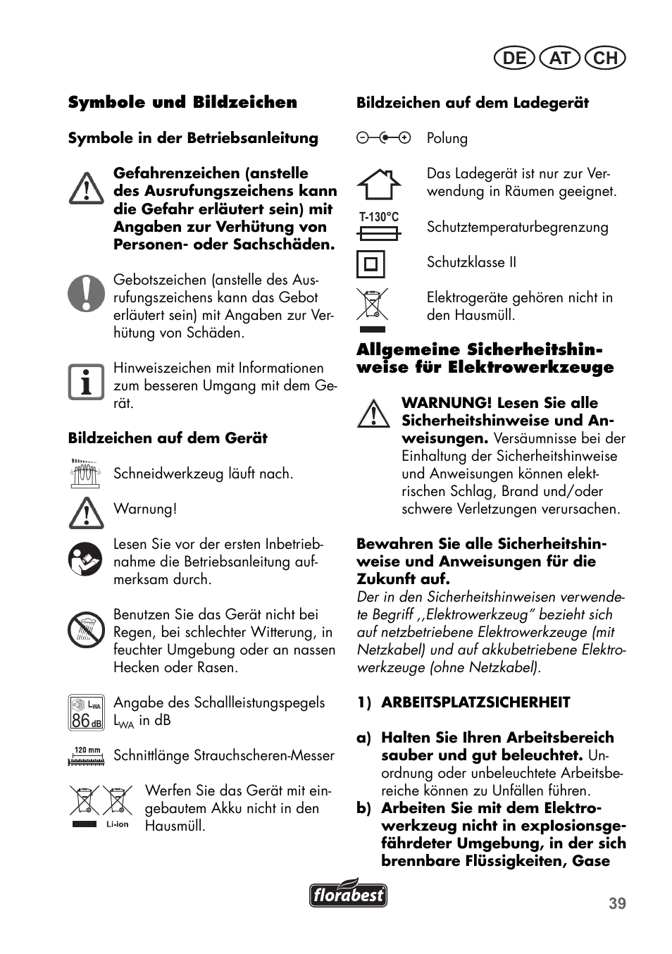 De at ch | Florabest FGS 72 A1 User Manual | Page 39 / 58