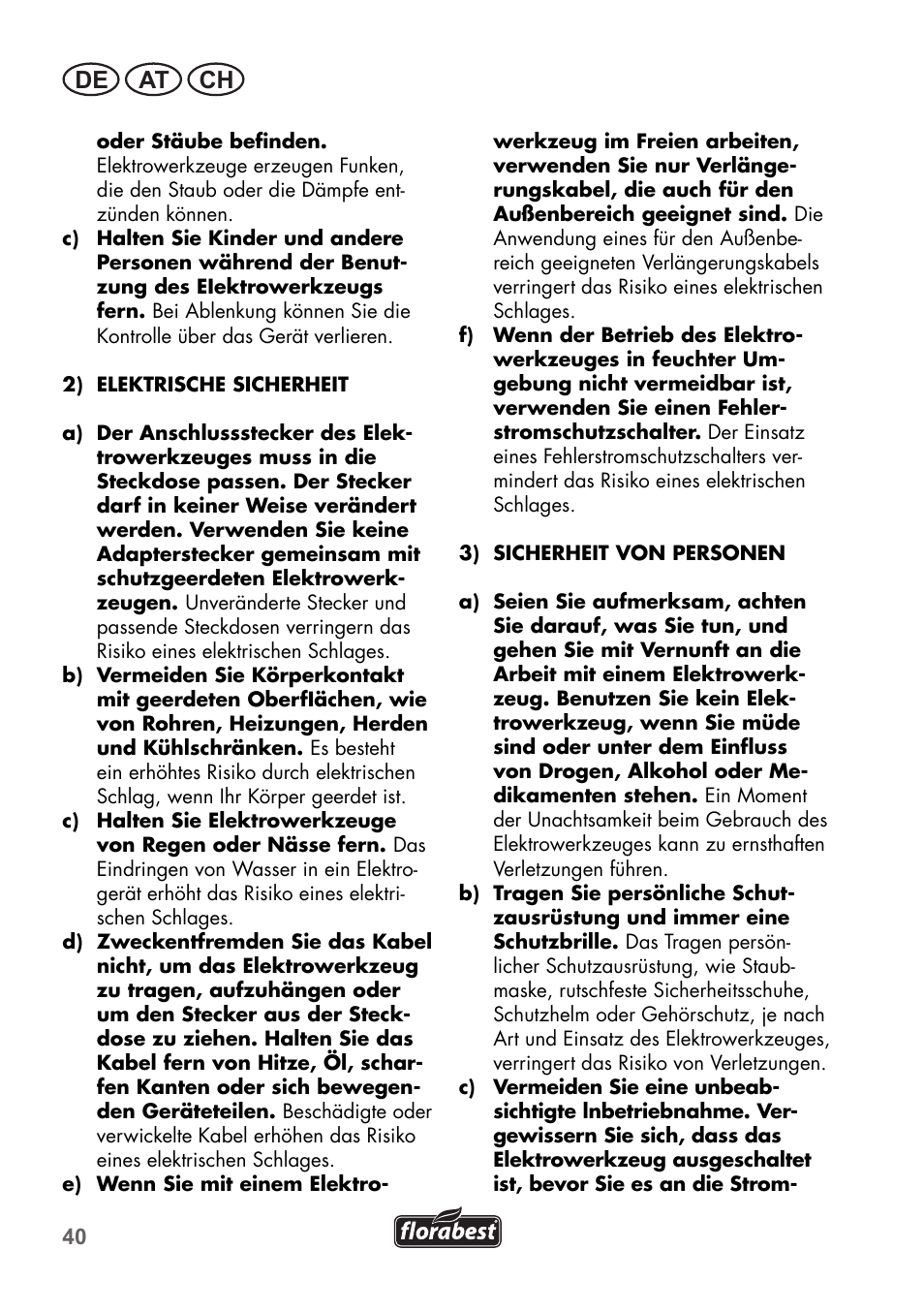 De at ch | Florabest FGS 72 A1 User Manual | Page 40 / 58