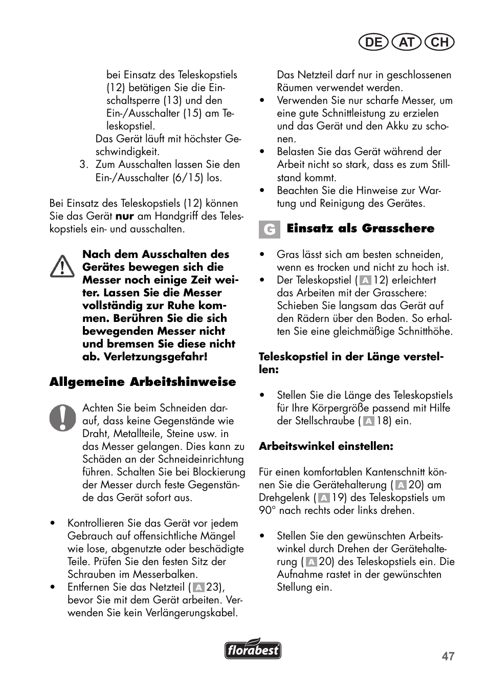 De at ch | Florabest FGS 72 A1 User Manual | Page 47 / 58