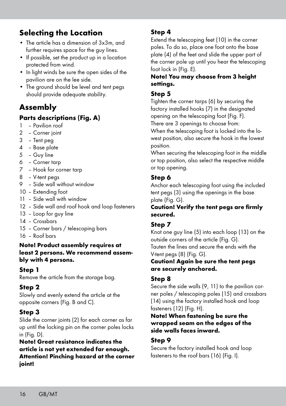 Selecting the location, Assembly | Florabest PA-1577 User Manual | Page 16 / 24