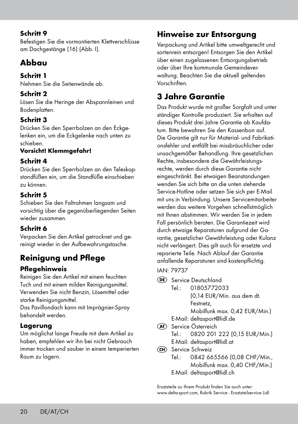 Hinweise zur entsorgung, 3 jahre garantie, Abbau | Reinigung und pflege | Florabest PA-1577 User Manual | Page 20 / 24