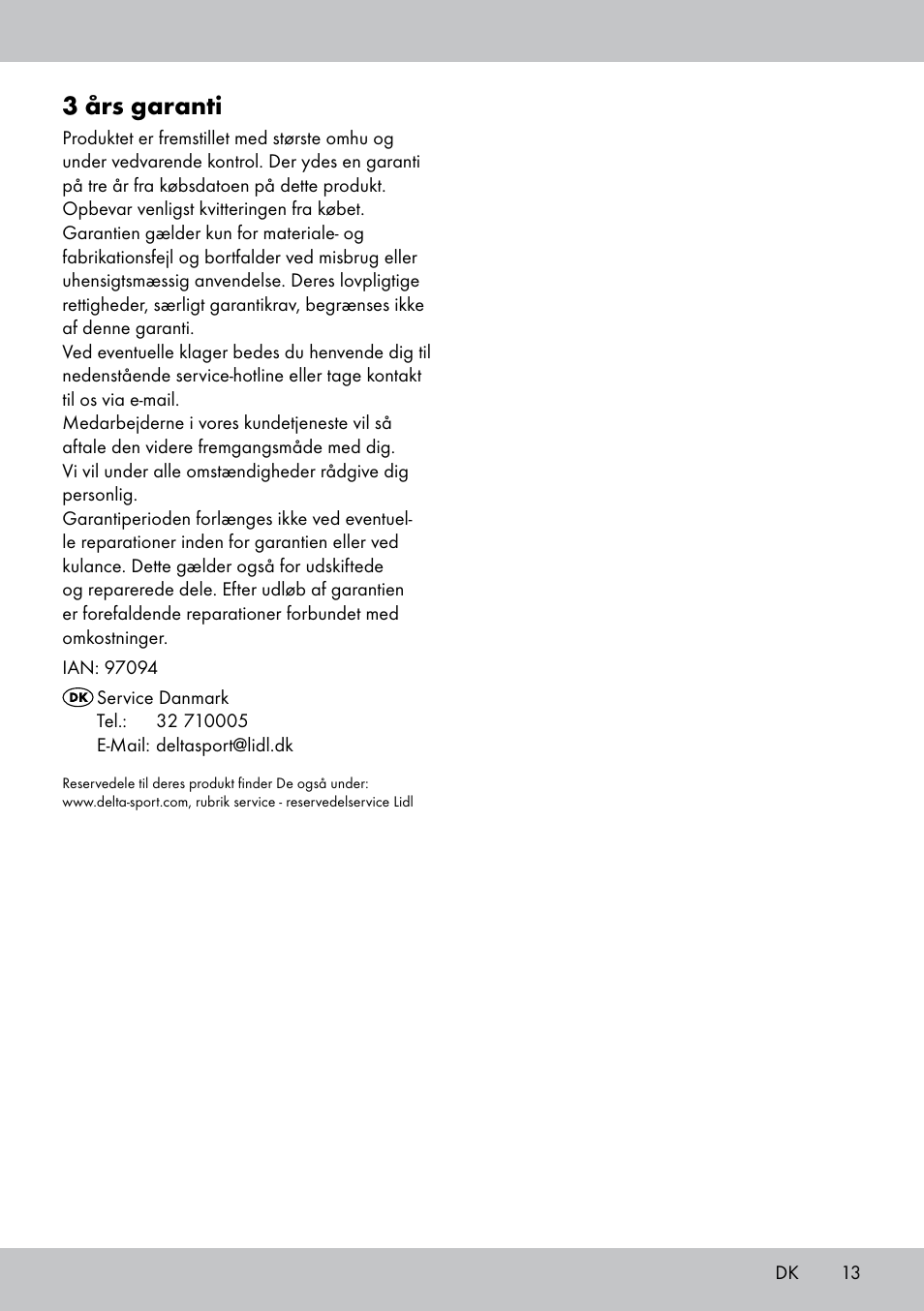 3 års garanti | Florabest GR-1598 User Manual | Page 13 / 20