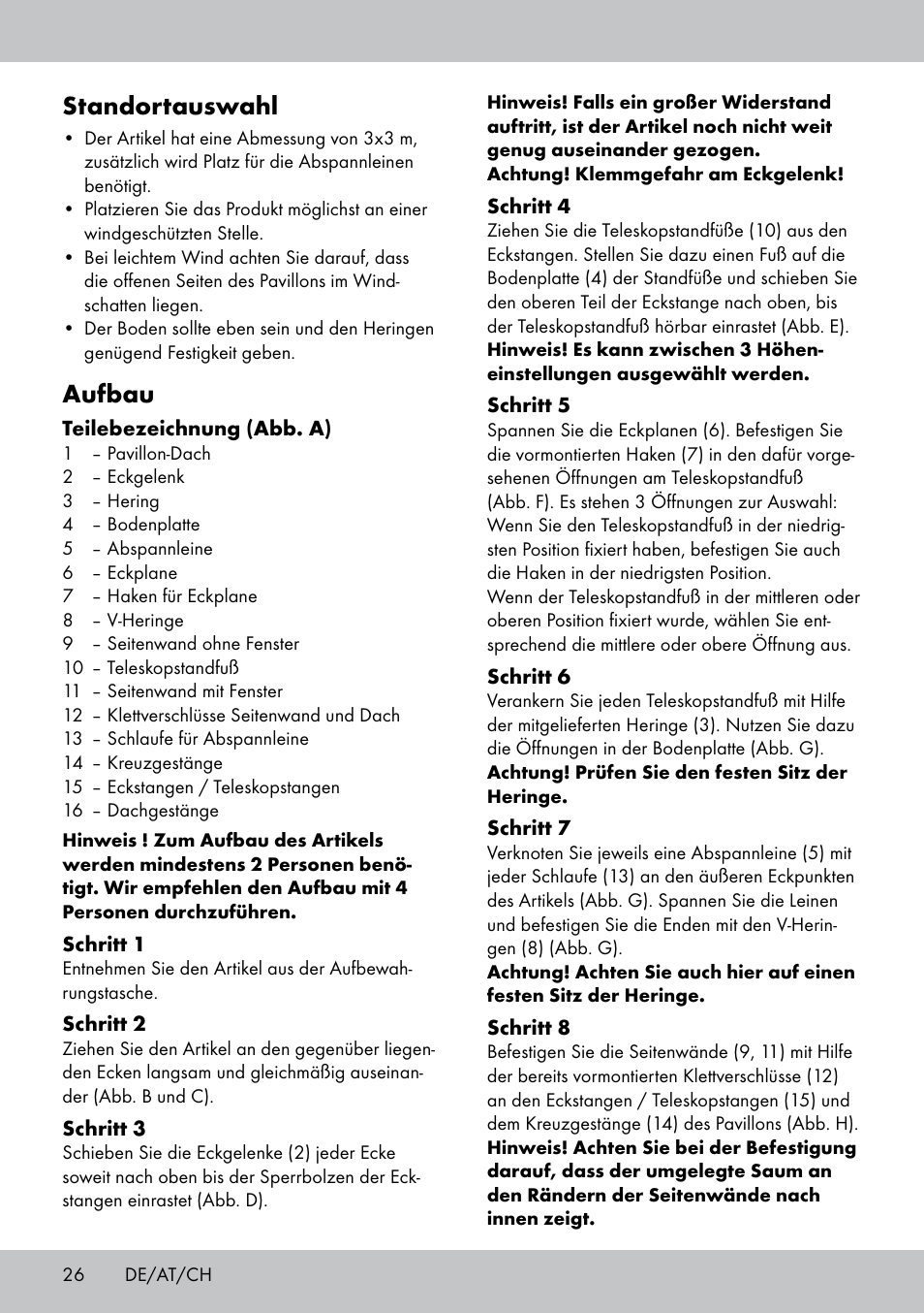 Standortauswahl, Aufbau | Florabest PA-1577 User Manual | Page 26 / 30