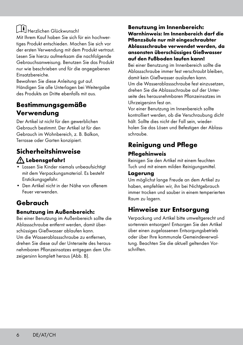 Bestimmungsgemäße verwendung, Sicherheitshinweise, Gebrauch | Reinigung und pflege, Hinweise zur entsorgung | Florabest GP-1717 User Manual | Page 6 / 16