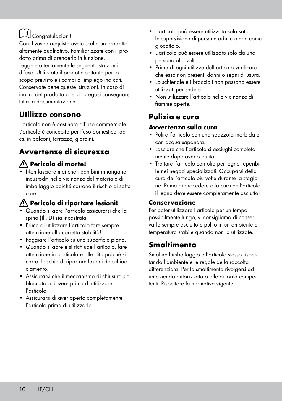 Utilizzo consono, Avvertenze di sicurezza, Pulizia e cura | Smaltimento | Florabest GK-1600 User Manual | Page 10 / 16