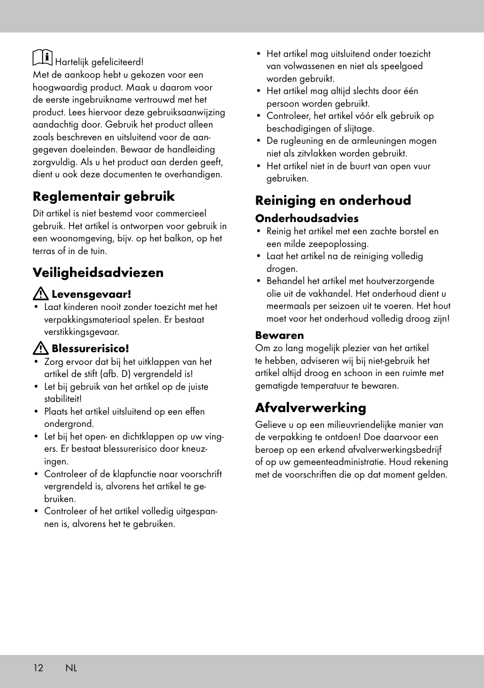 Reglementair gebruik, Veiligheidsadviezen, Reiniging en onderhoud | Afvalverwerking | Florabest GK-1600 User Manual | Page 12 / 16