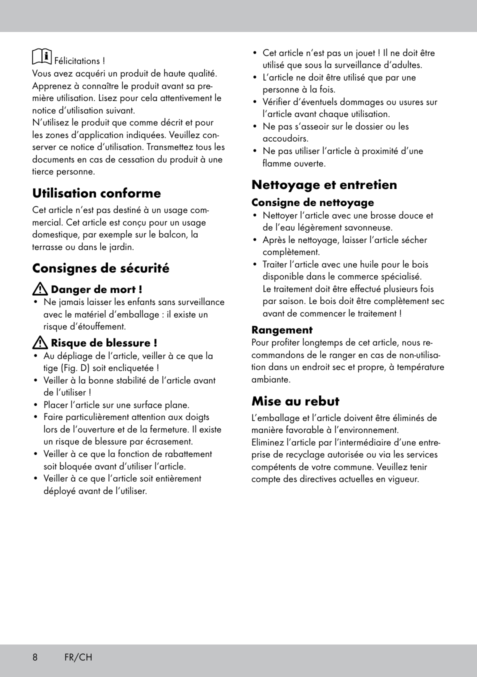 Utilisation conforme, Consignes de sécurité, Nettoyage et entretien | Mise au rebut | Florabest GK-1600 User Manual | Page 8 / 16
