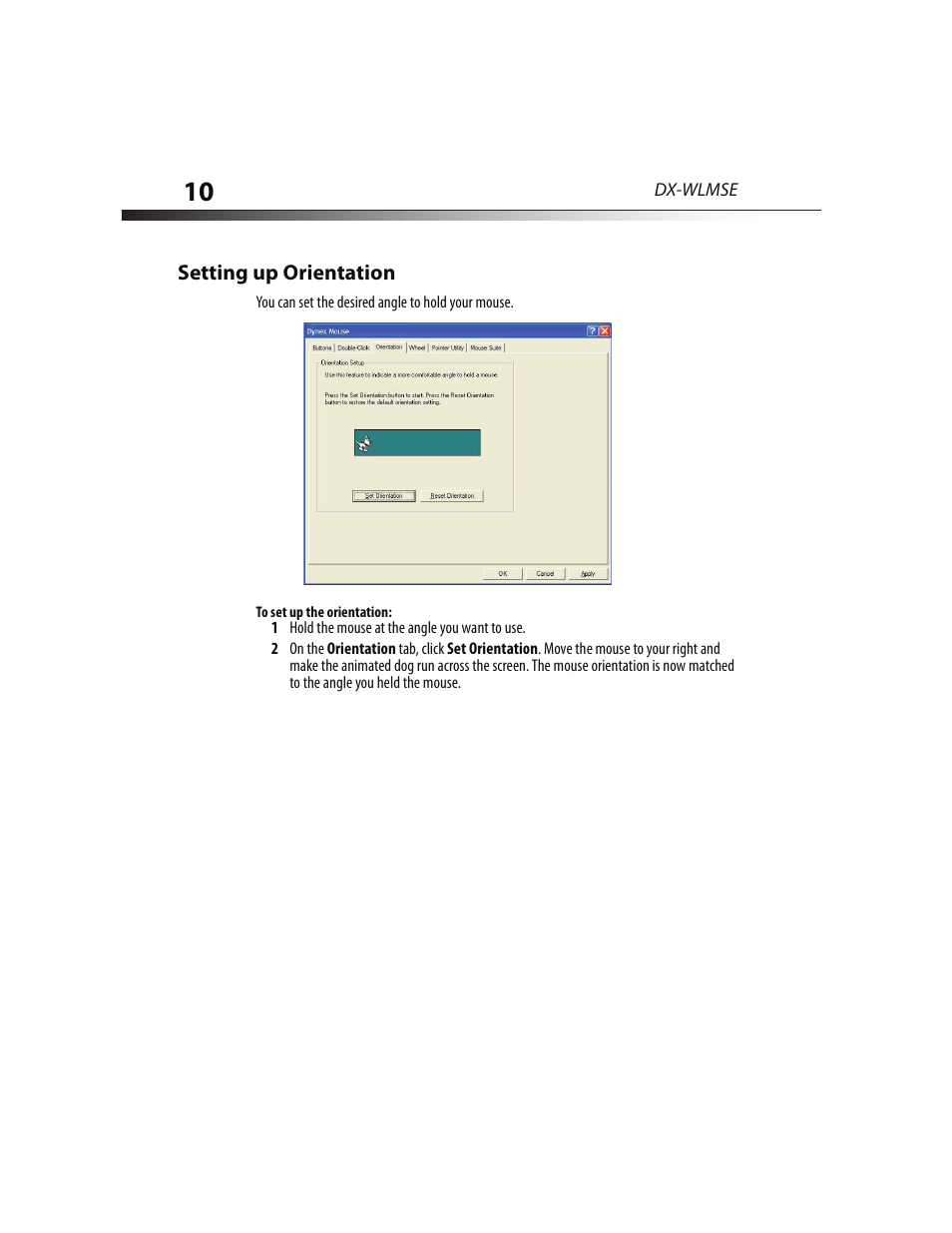 Setting up orientation | Dynex DX-WLMSE User Manual | Page 10 / 19