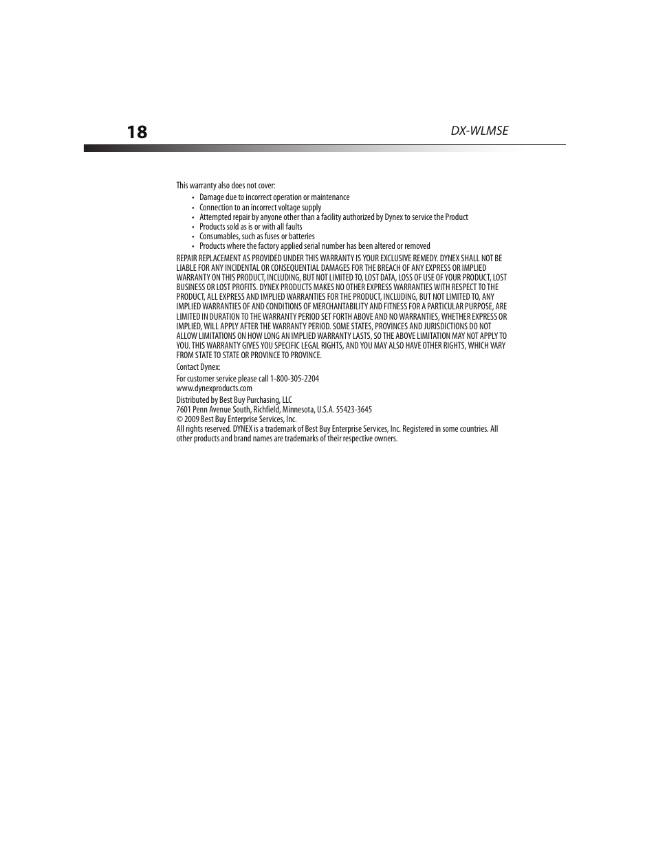 Dynex DX-WLMSE User Manual | Page 18 / 19