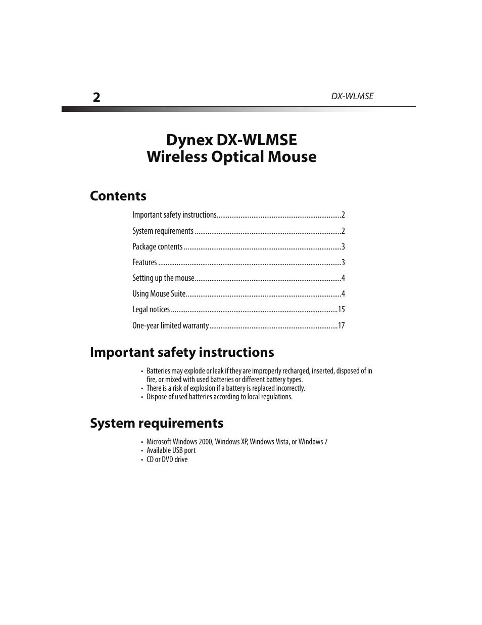 Dynex DX-WLMSE User Manual | Page 2 / 19