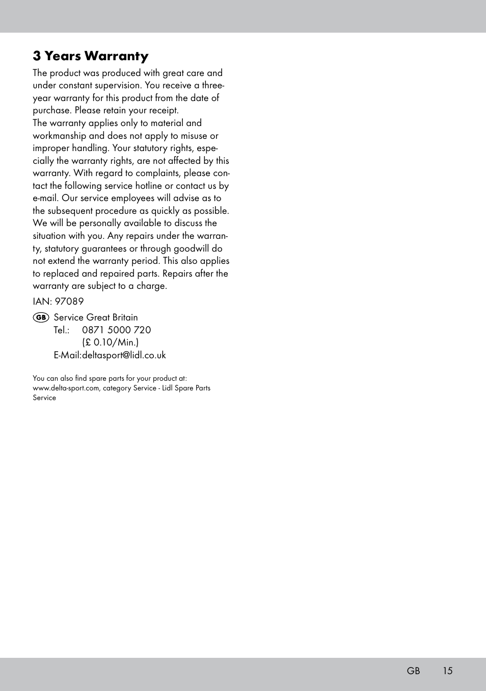 3 years warranty | Florabest GT-1719 User Manual | Page 15 / 16
