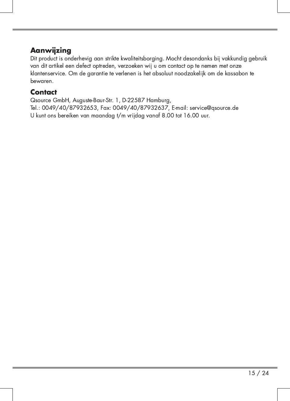 Aanwijzing, Contact | Florabest Kids' Picnic Table User Manual | Page 15 / 24