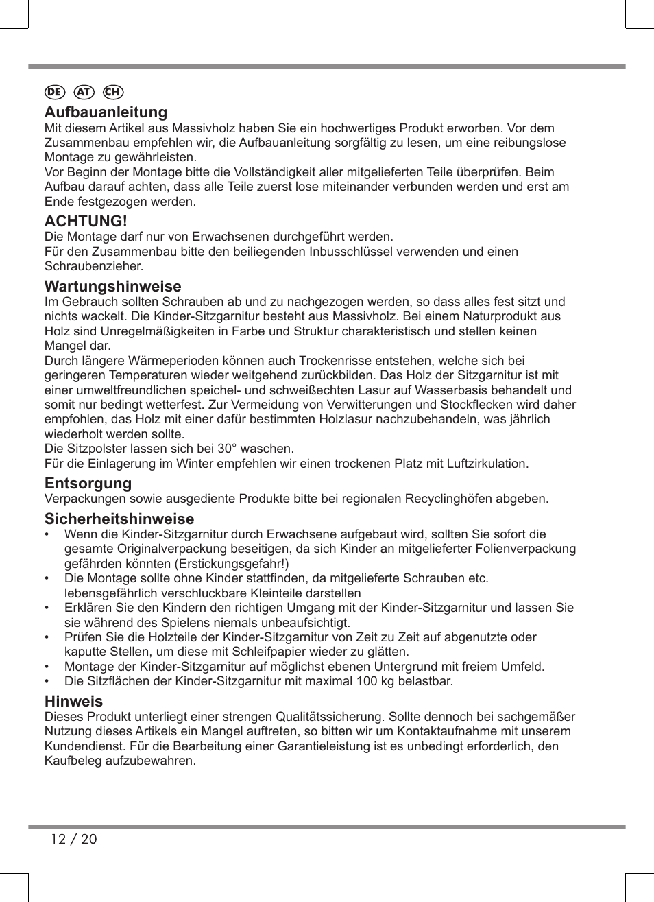 Florabest Kids' Picnic Table User Manual | Page 12 / 20